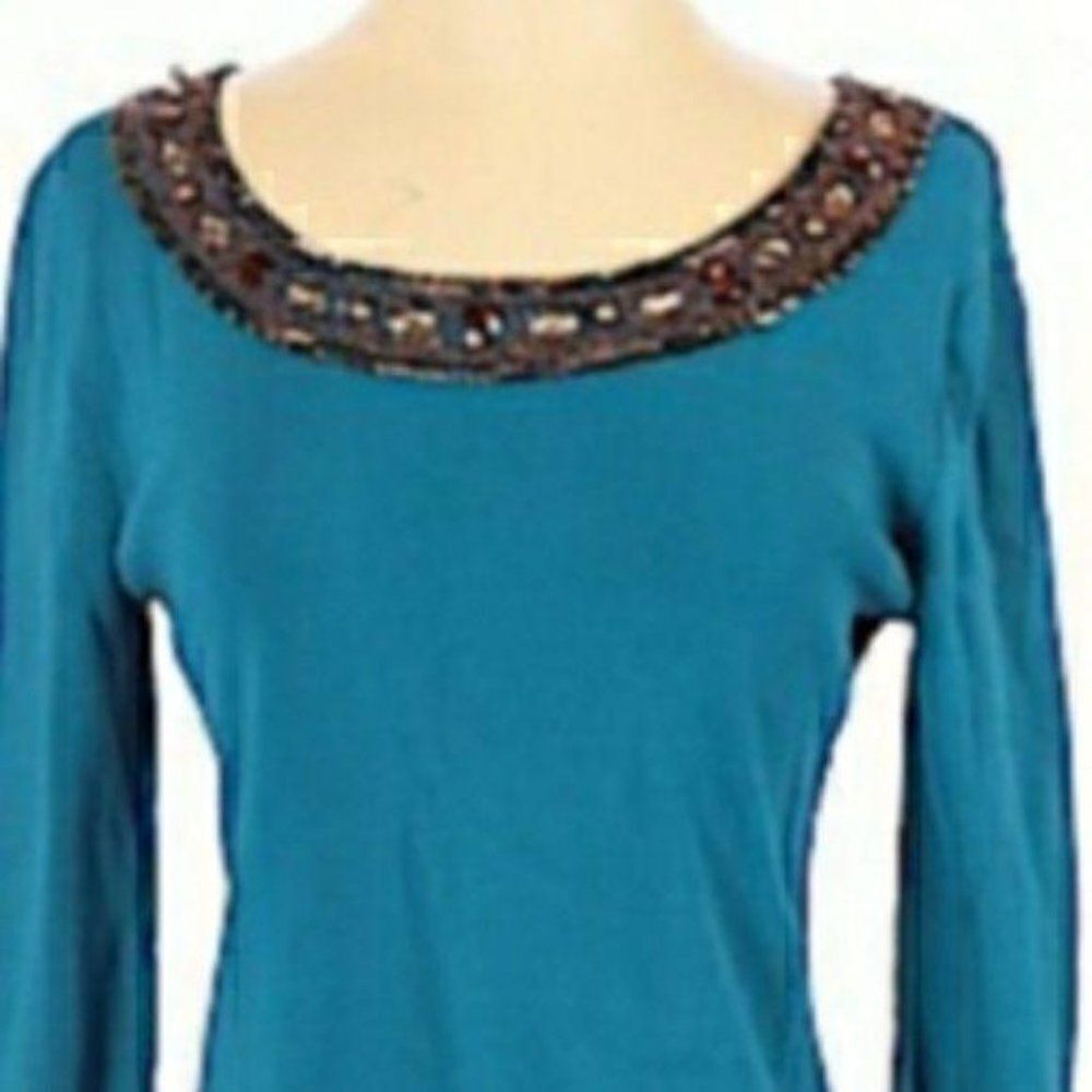 Ruby Rd.Sweater Fitted Stretch Beaded Jeweled Sco… - image 4